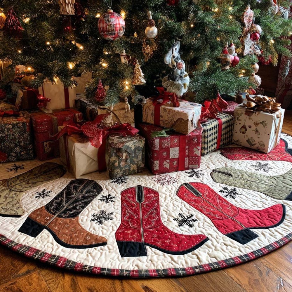 Star Spurs Western Tree Skirt — Rustic Horse & Spur Holiday Base Cover, Custom Handmade For Cowboy-Themed Christmas Decor
