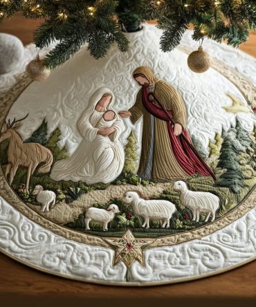Star Of Bethlehem Luxury Tree Skirt — Hand-Embroidered Star Holiday Base, Custom Sizing & Premium Fabric Options For Timeless Décor