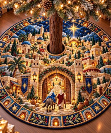Guiding Star Nativity Christmas Tree Skirt — Handcrafted Star Of Nativity Holiday Skirt, Soft Fabrics & Custom Sizes