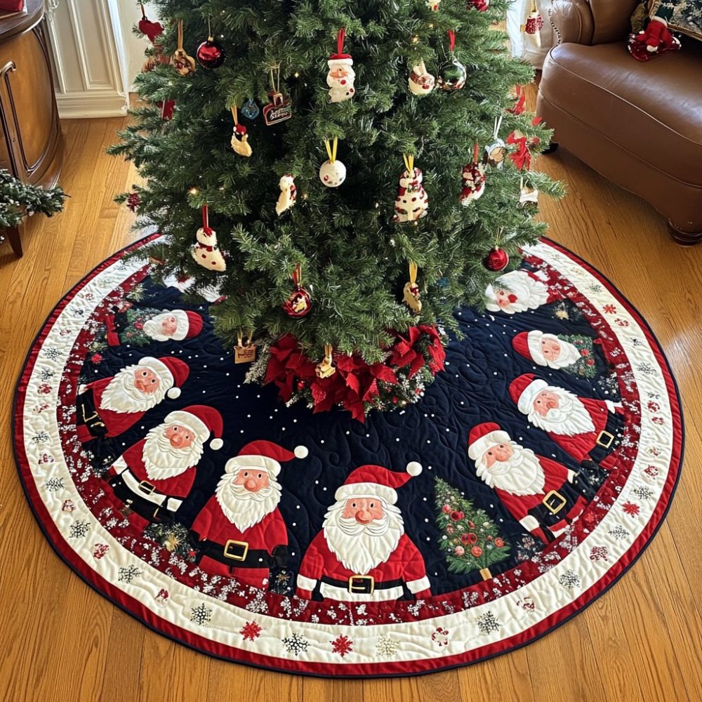 Starlit Santa Christmas Tree Skirt — Festive Santa Silhouette Velvet Tree Skirt, Personalized Holiday Centerpiece, Made-To-Order, Personalize Name & Year, Fast Shipping