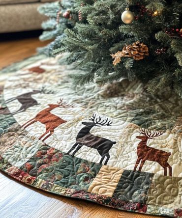 Starlit Serenade Christmas Tree Skirt — Carolers & Stars Holiday Skirt In Premium Velvet, Customizable, Made-To-Order, Personalize Name & Year, Fast Shipping