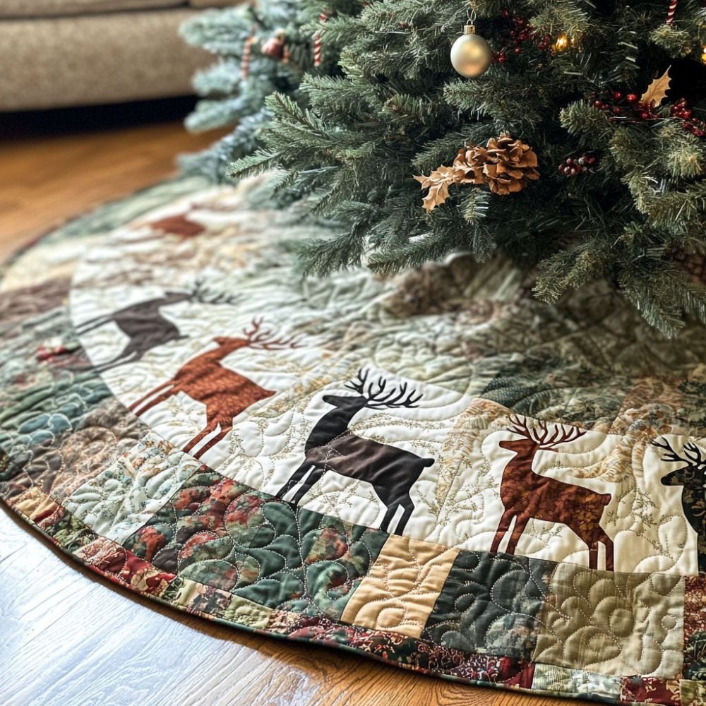 Starlit Serenade Christmas Tree Skirt — Carolers & Stars Holiday Skirt In Premium Velvet, Customizable, Made-To-Order, Personalize Name & Year, Fast Shipping