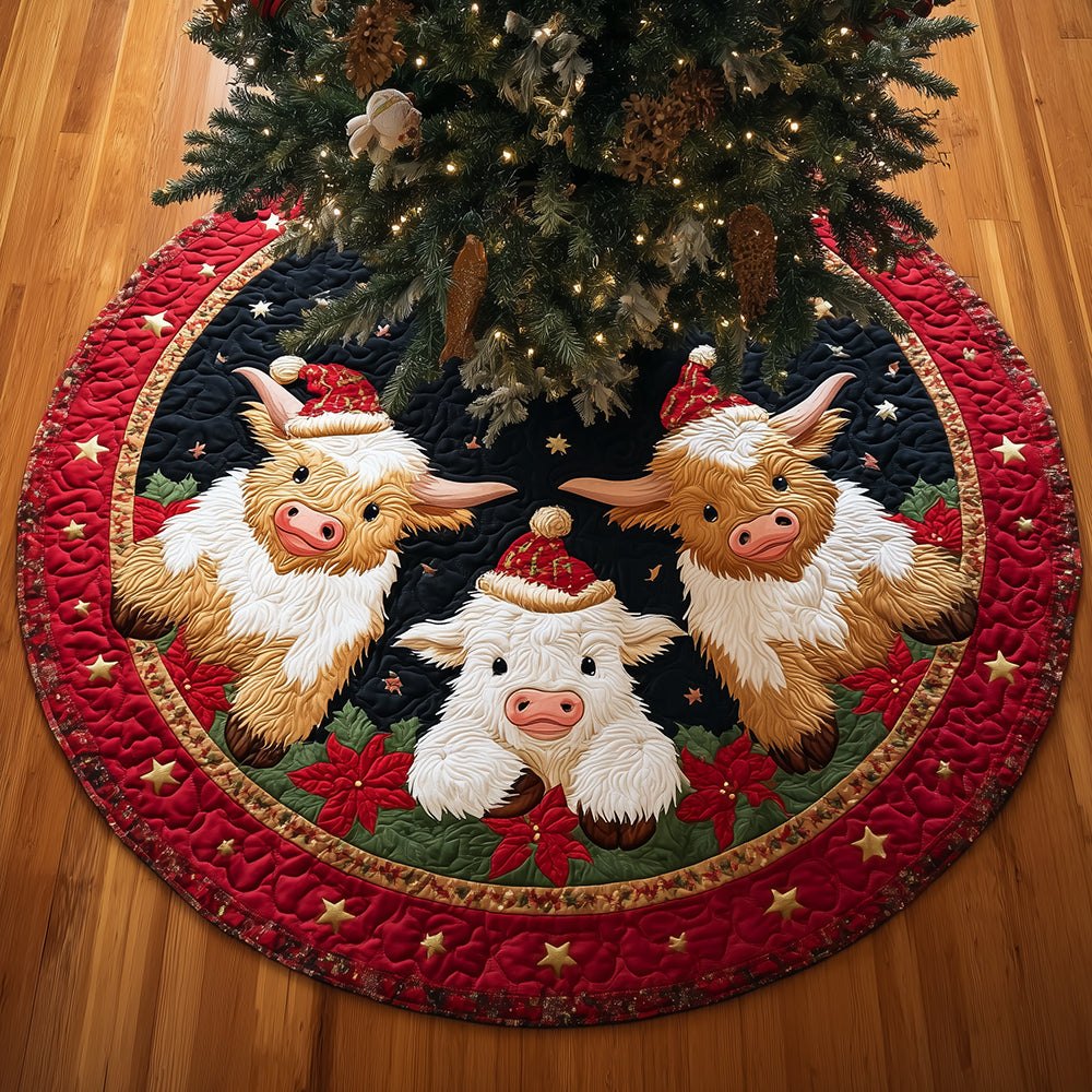 Starry Cow Night Christmas Tree Skirt — Farmhouse Cow Silhouette Velvet Tree Skirt, Custom Holiday Décor, Made-To-Order, Personalize Name & Year, Fast Shipping