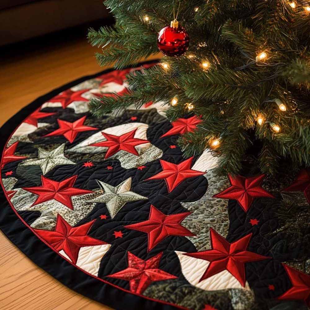 Handcrafted Starry Night Christmas Tree Skirt — Luxurious Velvet Holiday Tree Skirt, Made-To-Order, Personalize Name & Year, Fast Shipping