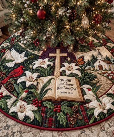 Handmade Stillness In His Presence Faith Christmas Tree Skirt — Custom Holiday Tree Skirt, Personalized & Gift-Ready
