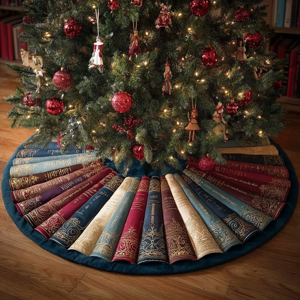 Story Portal Holiday Tree Skirt — Whimsical Storybook Christmas Base Cover, Custom Handmade Festive Display Accent