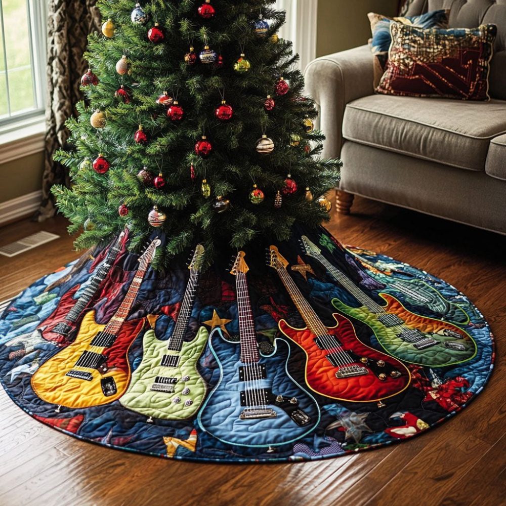 Strum Vision Musical Christmas Tree Skirt — Custom Instrument-Themed Holiday Base Cover, Handmade Festive Décor