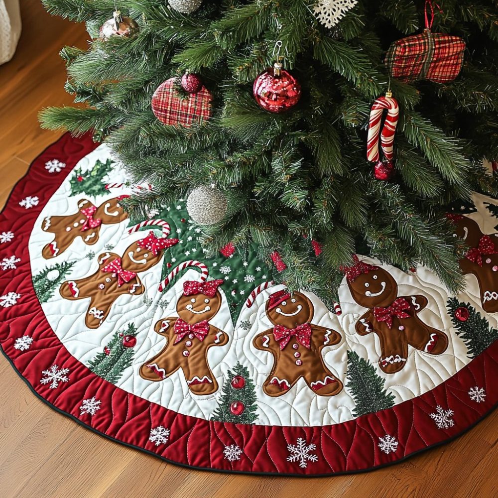 Sugar And Spice Cottage Holiday Tree Skirt — Cozy Cottage-Style Christmas Base Cover, Handmade Custom Seasonal Decor
