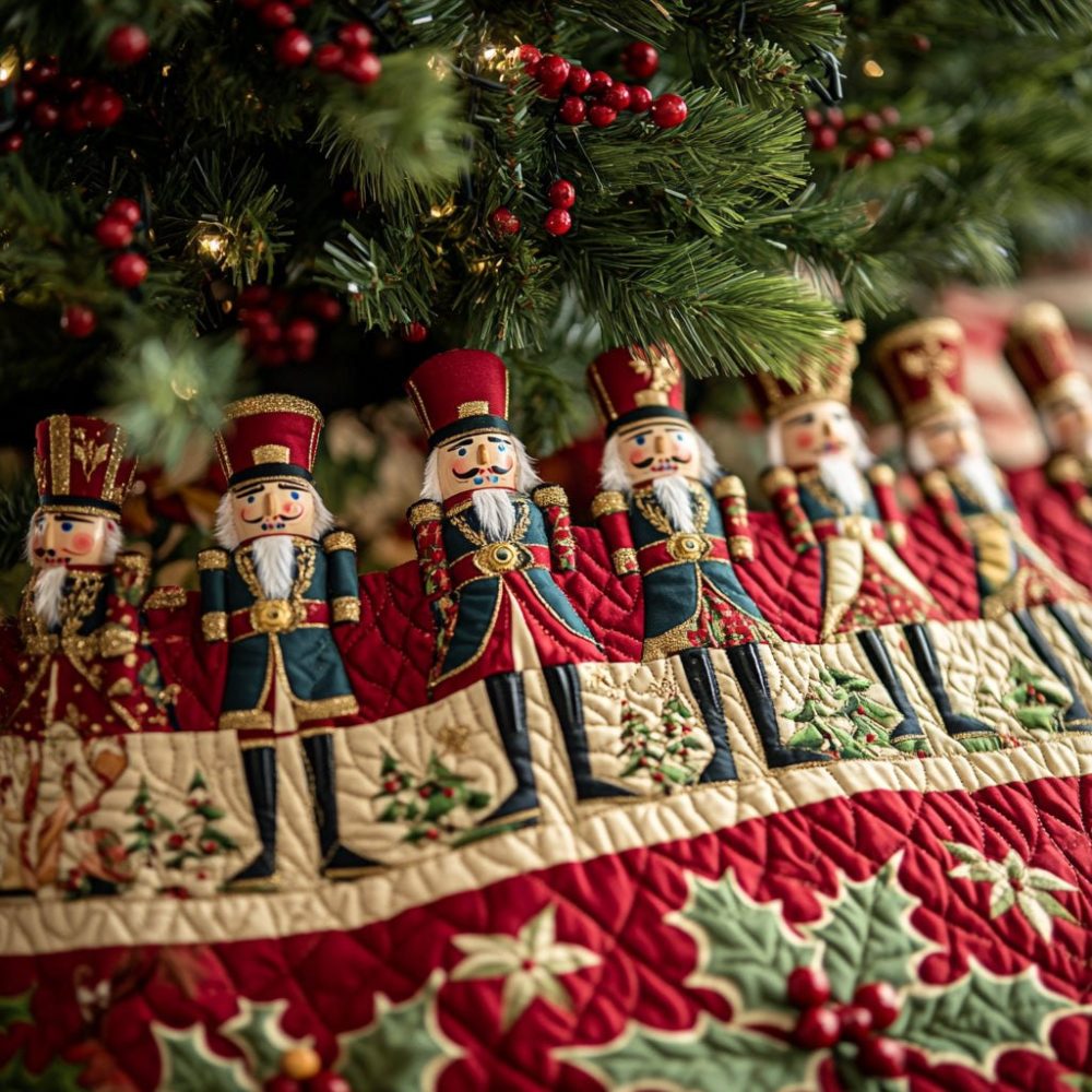 Sugarplum Guard Holiday Tree Skirt — Elegant Plum-Themed Christmas Base Cover, Custom Handmade Festive Luxury