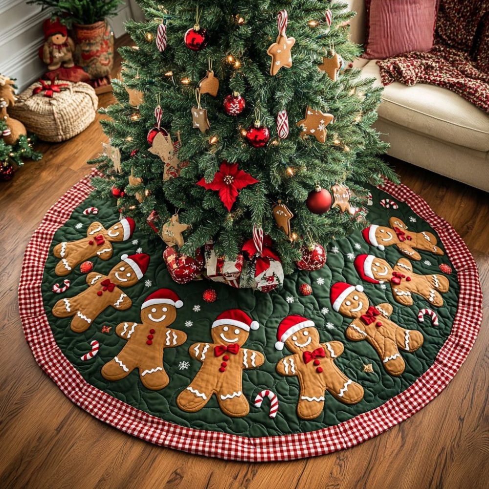 Sugary House Of Joy Christmas Tree Skirt — Custom Whimsical Holiday Cottage Base Cover, Handmade Festive Accent