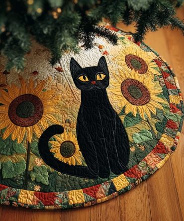 Sunflower Charm Custom Christmas Tree Skirt — Vibrant Floral Holiday Base Cover, Handmade Sunflower-Themed Decor
