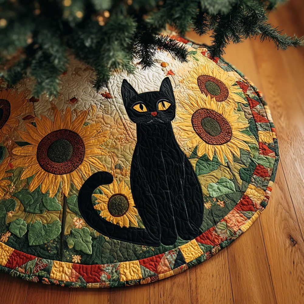 Sunflower Charm Custom Christmas Tree Skirt — Vibrant Floral Holiday Base Cover, Handmade Sunflower-Themed Decor
