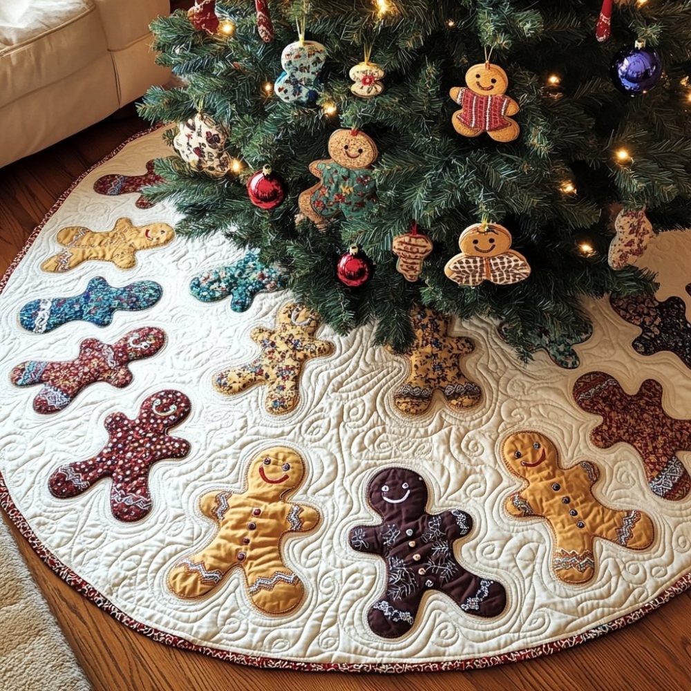 Ginger Wonderland Christmas Tree Skirt — Custom Cozy Gingerbread-Themed Holiday Tree Base Cover, Handmade Seasonal Décor