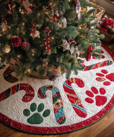 Sweet Paws Christmas Tree Skirt — Custom Paw Print Holiday Tree Base Cover, Personalized Pet-Friendly Décor, Handmade To Order
