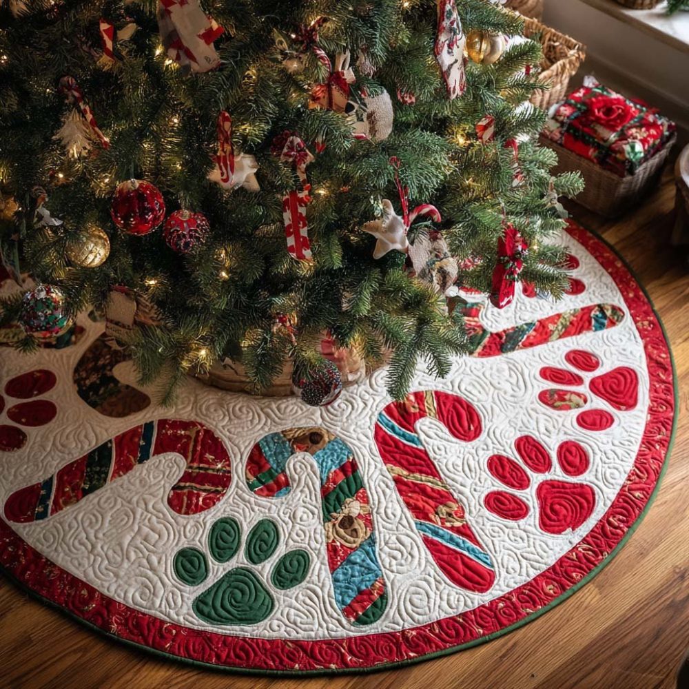 Sweet Paws Christmas Tree Skirt — Custom Paw Print Holiday Tree Base Cover, Personalized Pet-Friendly Décor, Handmade To Order