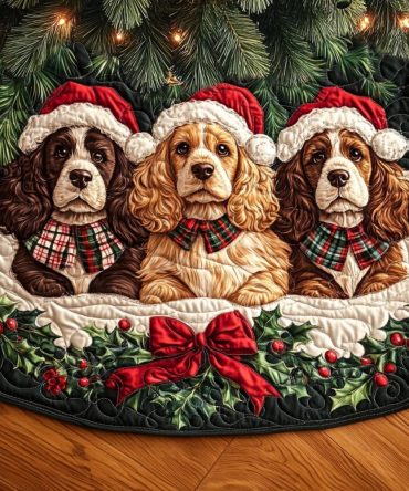 Personalized Spaniel Christmas Tree Skirt — Custom Spaniel Dog Holiday Tree Base Cover, Plush Durable Fabric, Handmade To Order