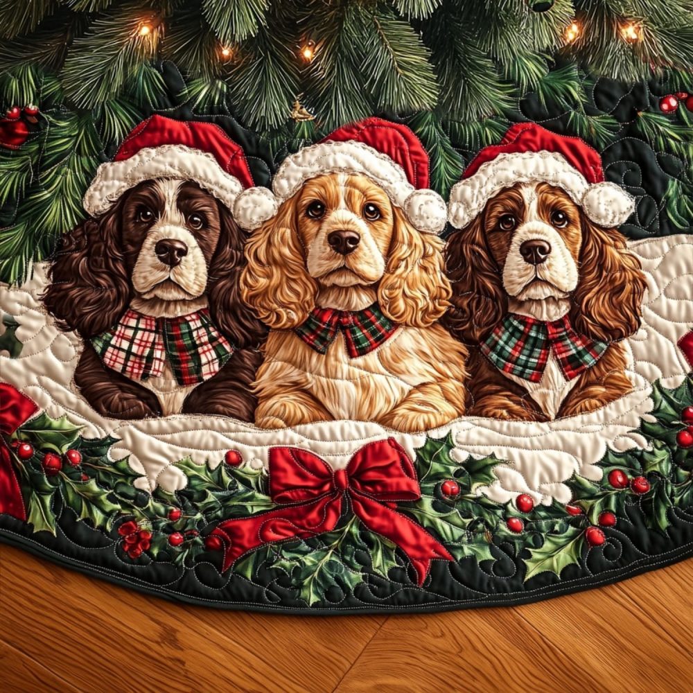 Personalized Spaniel Christmas Tree Skirt — Custom Spaniel Dog Holiday Tree Base Cover, Plush Durable Fabric, Handmade To Order