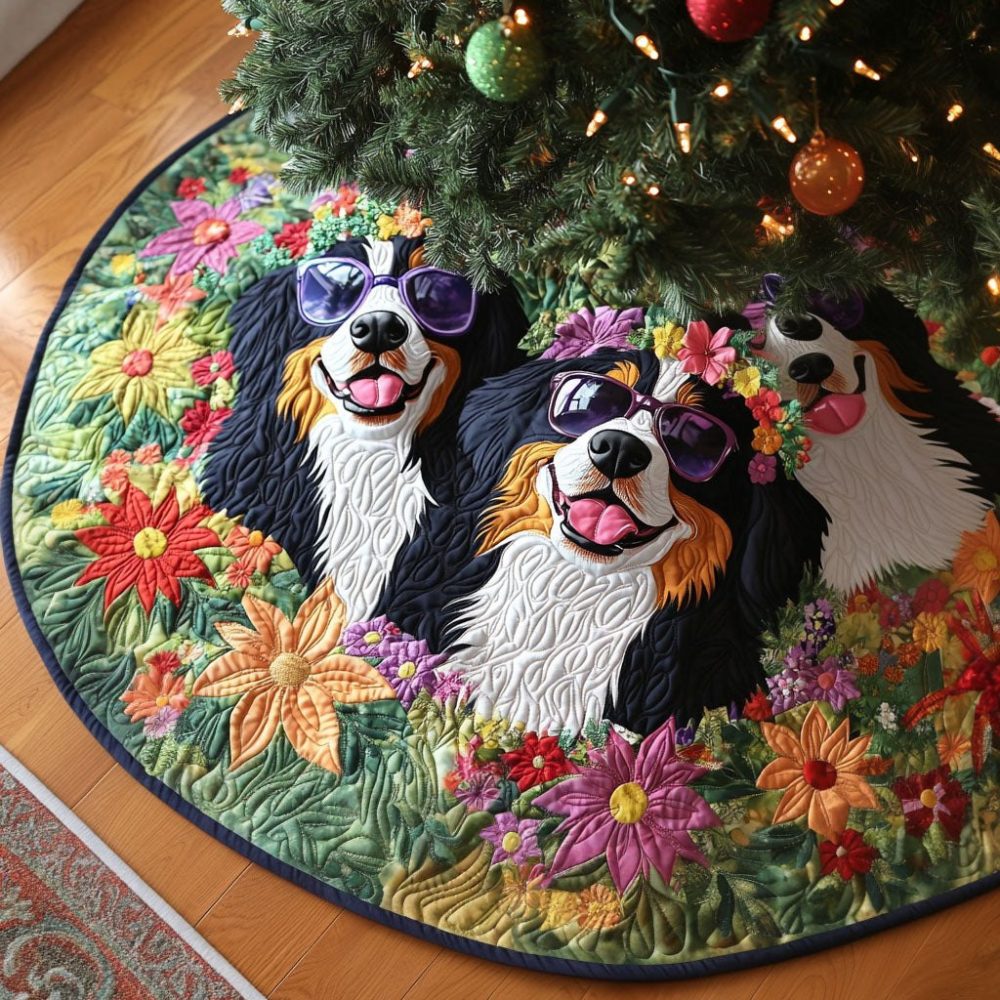 Swiss Meadows Holiday Tree Skirt — Custom Handcrafted Floral Alpine Christmas Tree Base Cover, Cozy Fabric, Personalized Options