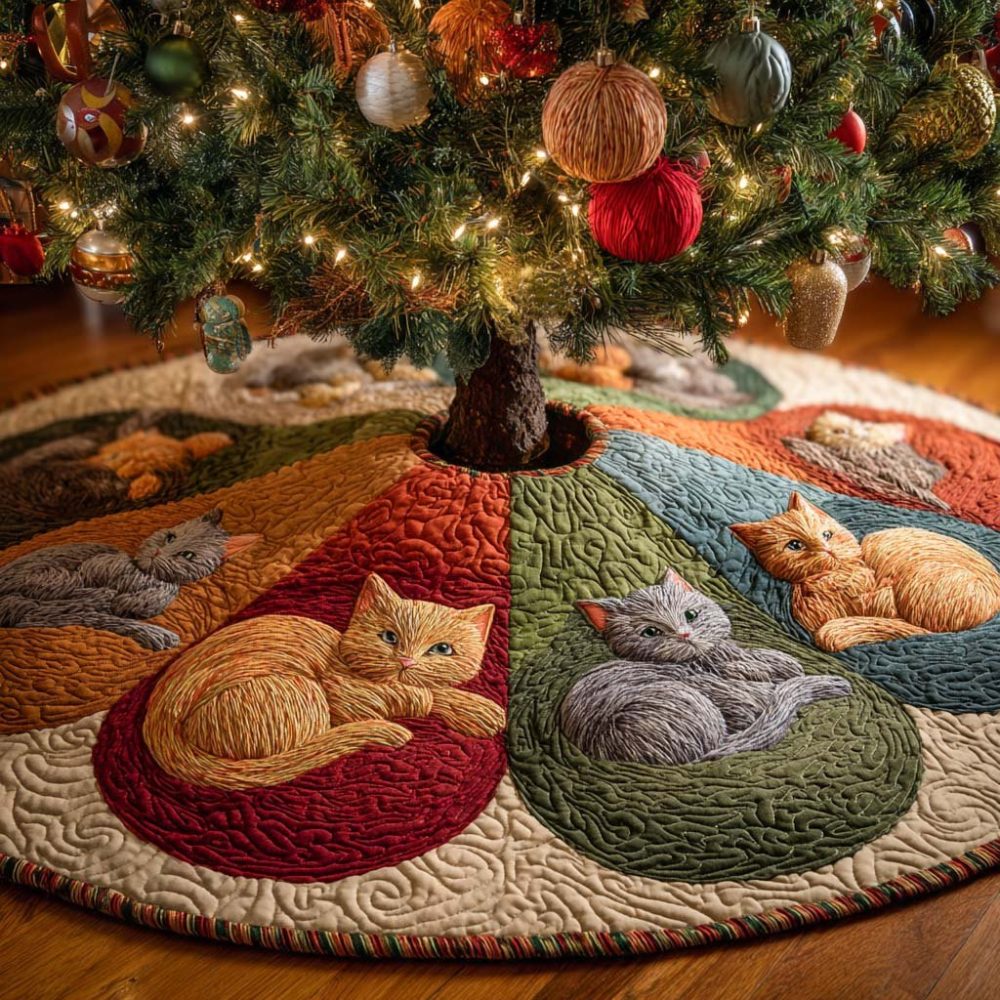 Tabby Dreams Cat Christmas Tree Skirt — Personalized Handmade Tree Skirt For Cat Lovers, Soft Durable Fabric, Made To Order Holiday Accent