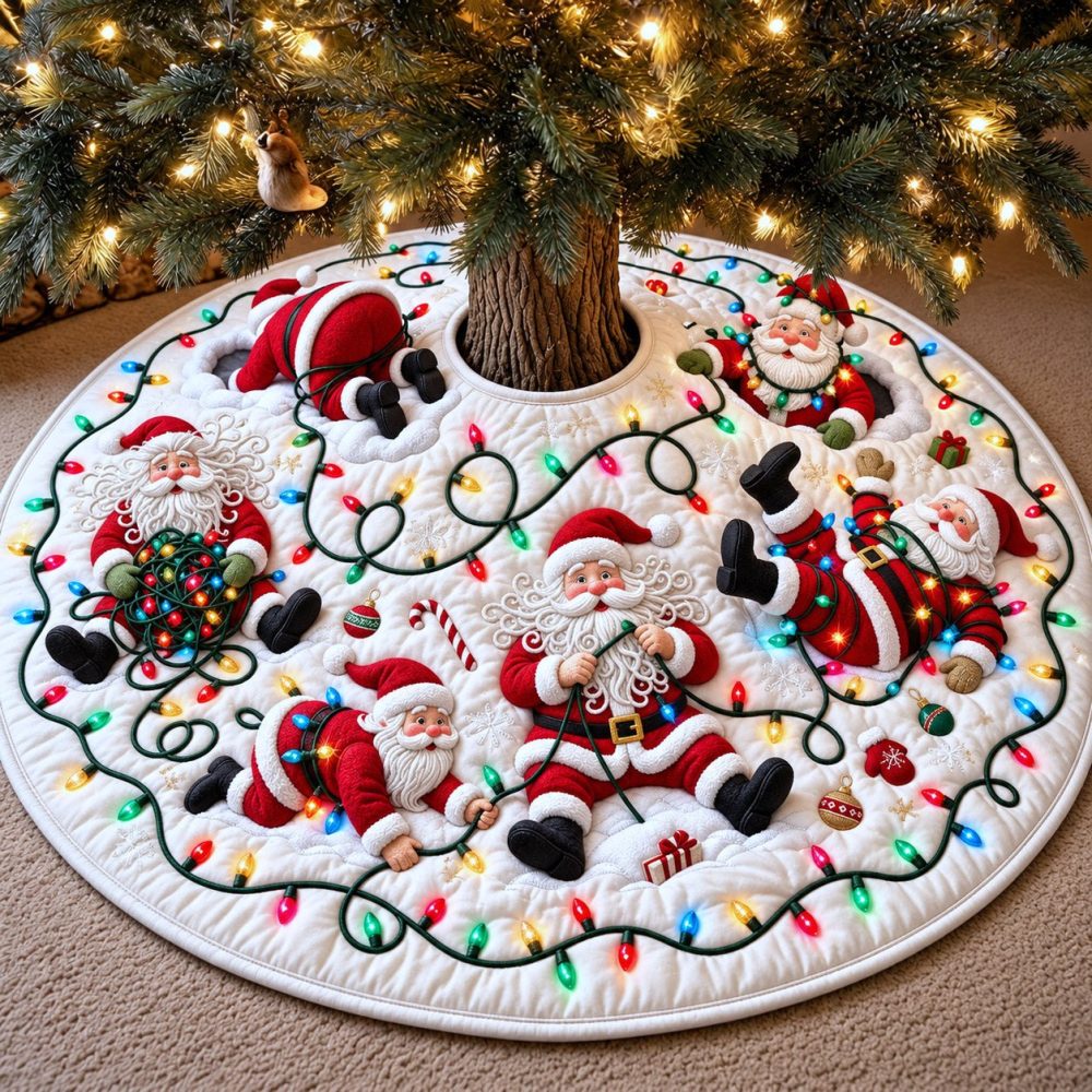 Tangled Santa Holiday Tree Skirt - Vibrant Handcrafted Christmas Decor, Lush Felt, Custom Fit & Gift-Ready Packaging