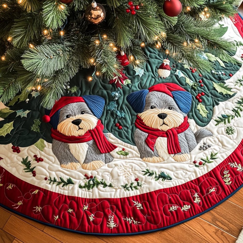 Personalized Tartan Scottie Dog Christmas Tree Skirt — Custom Plaid Holiday Tree Base Skirt, Handmade Pet Lover Gift, Fast Ship