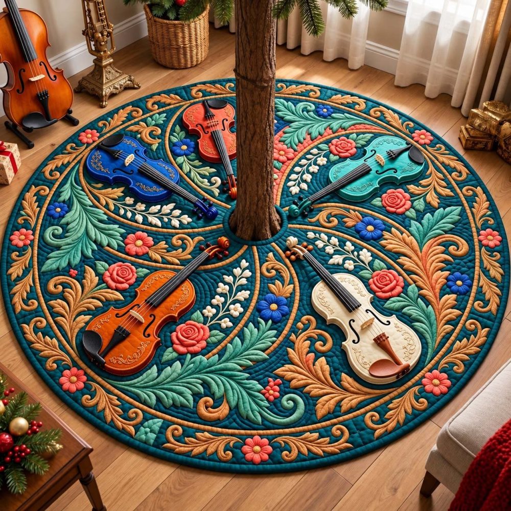 Teal Floral Melody Tree Skirt — Vibrant Teal Floral Pattern, Luxe Velvet Or Cotton, Customizable Size & Monogram For Chic Holiday Look