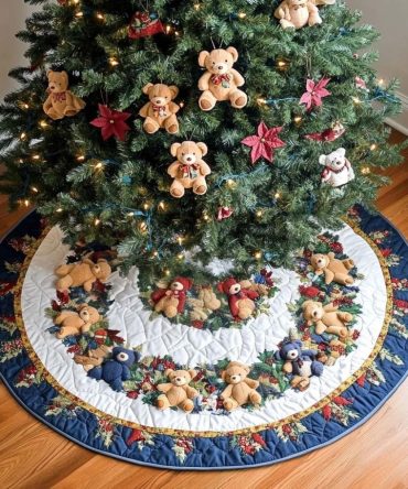 Teddy Bear Wonderland Tree Skirt - Made-To-Order Soft Plush Kids' Christmas Skirt With Adorable Teddy Motifs & Machine Washable Fabric