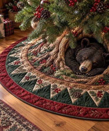 Enchanted Tree Hollow Holiday Tree Skirt — Custom Handmade Festive Forest Design, Soft Plush Backing, Gift-Ready