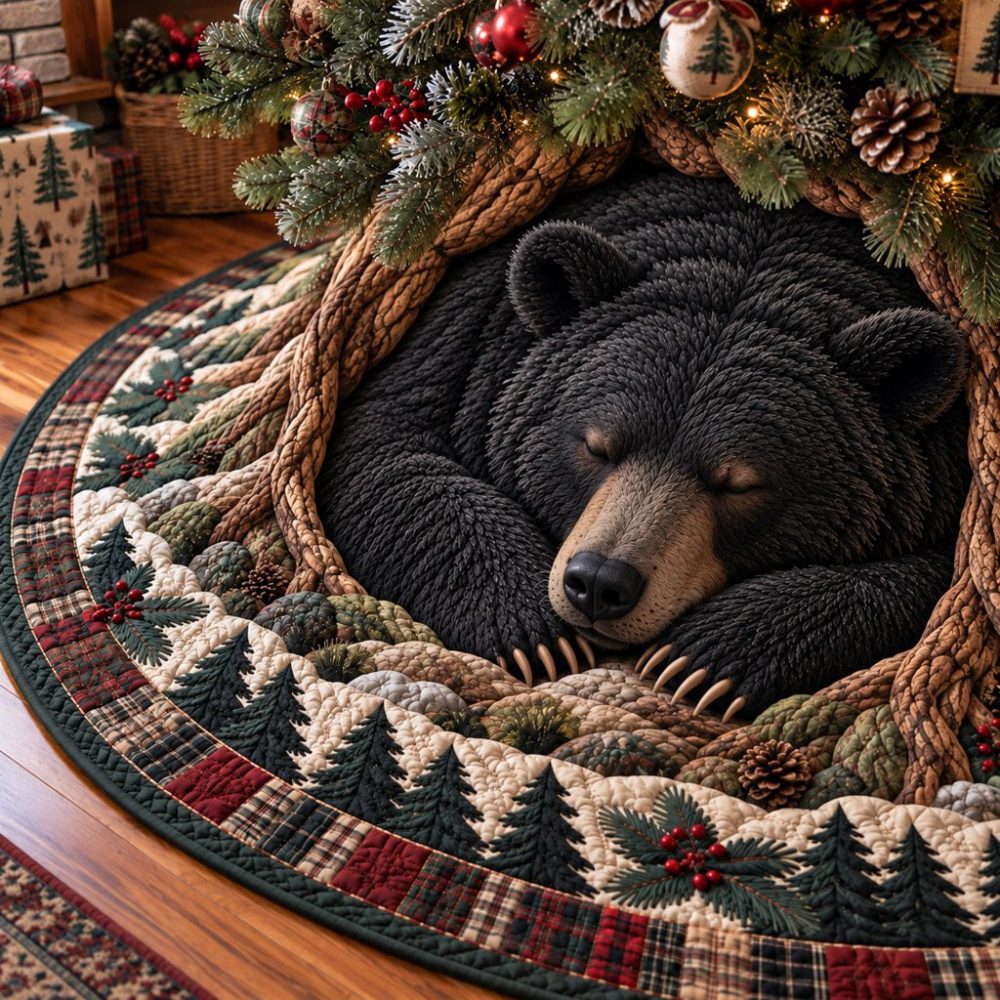The Hidden Forest Holiday Tree Skirt — Handcrafted Skirt With Pine & Owl Motifs, Durable Backing, Gift-Worthy Presentation