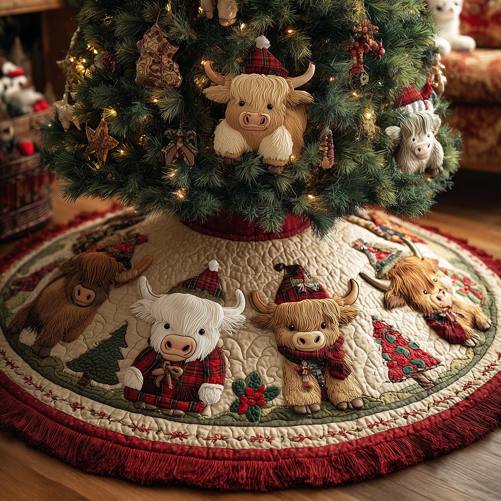 Jolly Heifers Holiday Tree Skirt - Made-To-Order Farmhouse Charm With Cow Motifs, Rustic Fabrics & Cozy Country Style