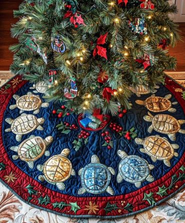 Tidal Treasures Coastal Holiday Tree Skirt - Handmade Made-To-Order Christmas Tree Skirt With Beach-Inspired Ornaments And Nautical Accents