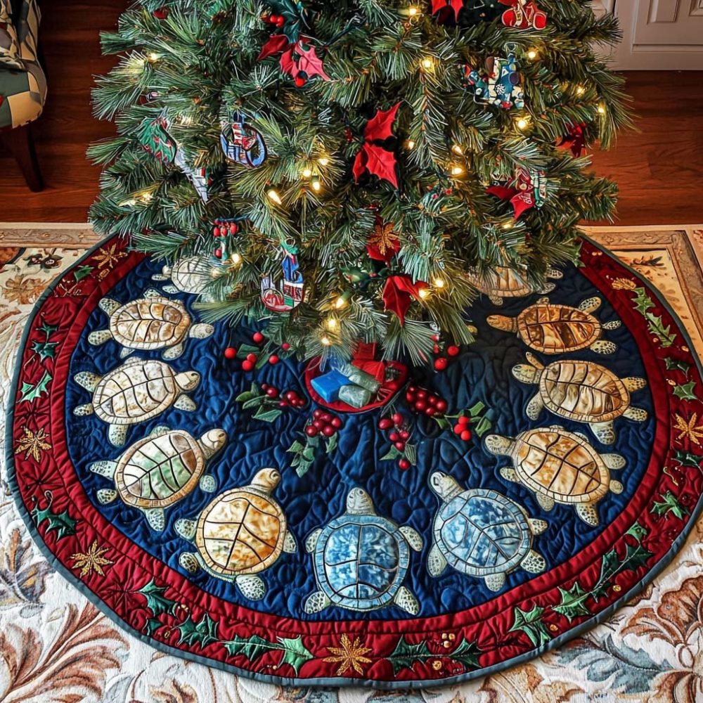 Tidal Treasures Coastal Holiday Tree Skirt - Handmade Made-To-Order Christmas Tree Skirt With Beach-Inspired Ornaments And Nautical Accents