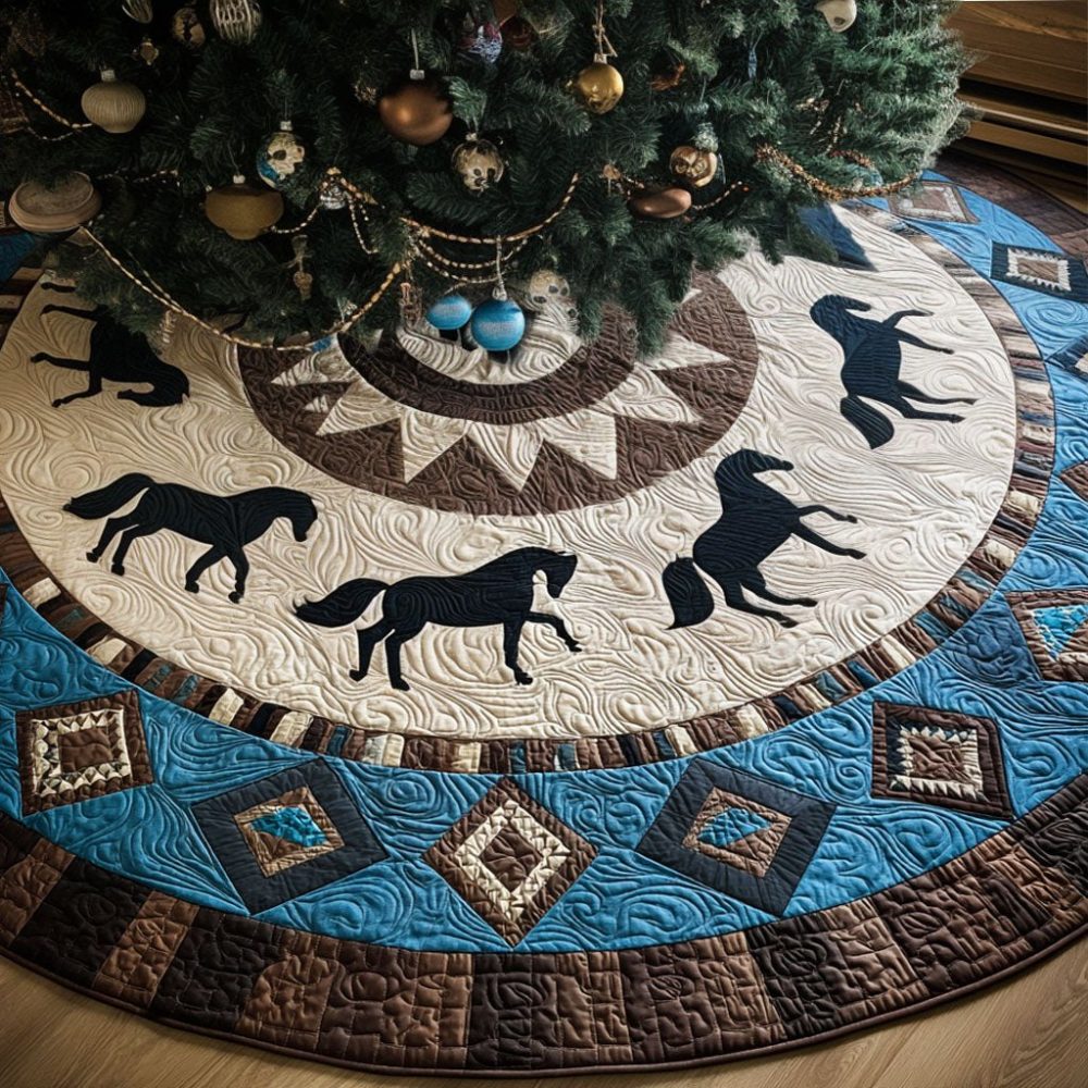 Tribal Gallop Handmade Christmas Tree Skirt — Made-To-Order Bold Motif, Sturdy Fabric, Perfect For Modern & Eclectic Holiday Décor