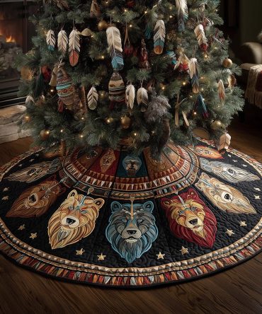 Tribal Watchers Artisan Christmas Tree Skirt — Made-To-Order Ethnic Patterned Base Cover, Handcrafted Details & Multiple Sizes