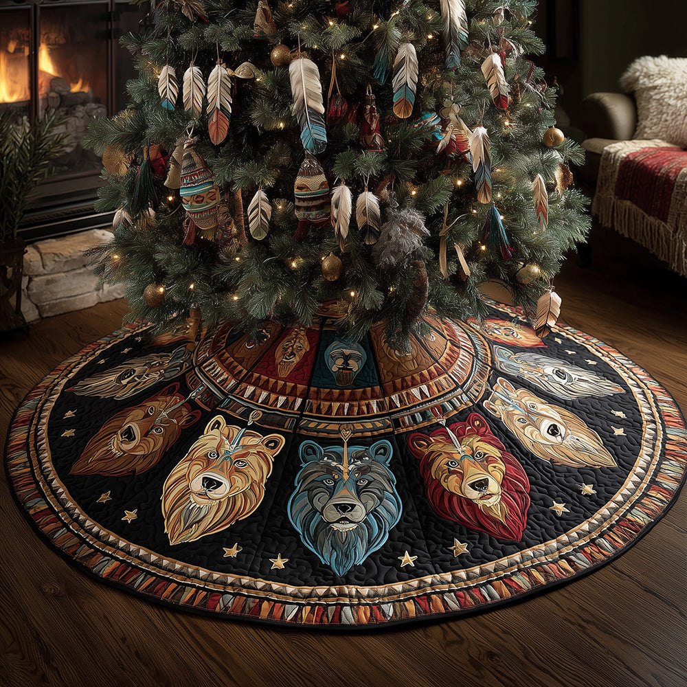 Tribal Watchers Artisan Christmas Tree Skirt — Made-To-Order Ethnic Patterned Base Cover, Handcrafted Details & Multiple Sizes