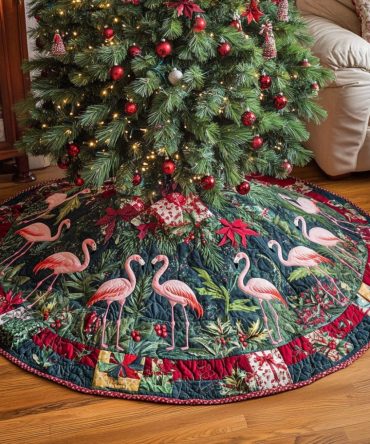 Tropical Flock Holiday Tree Skirt — Custom Made-To-Order Bright Coastal Prints, Lightweight, Tailored To Your Tree Size