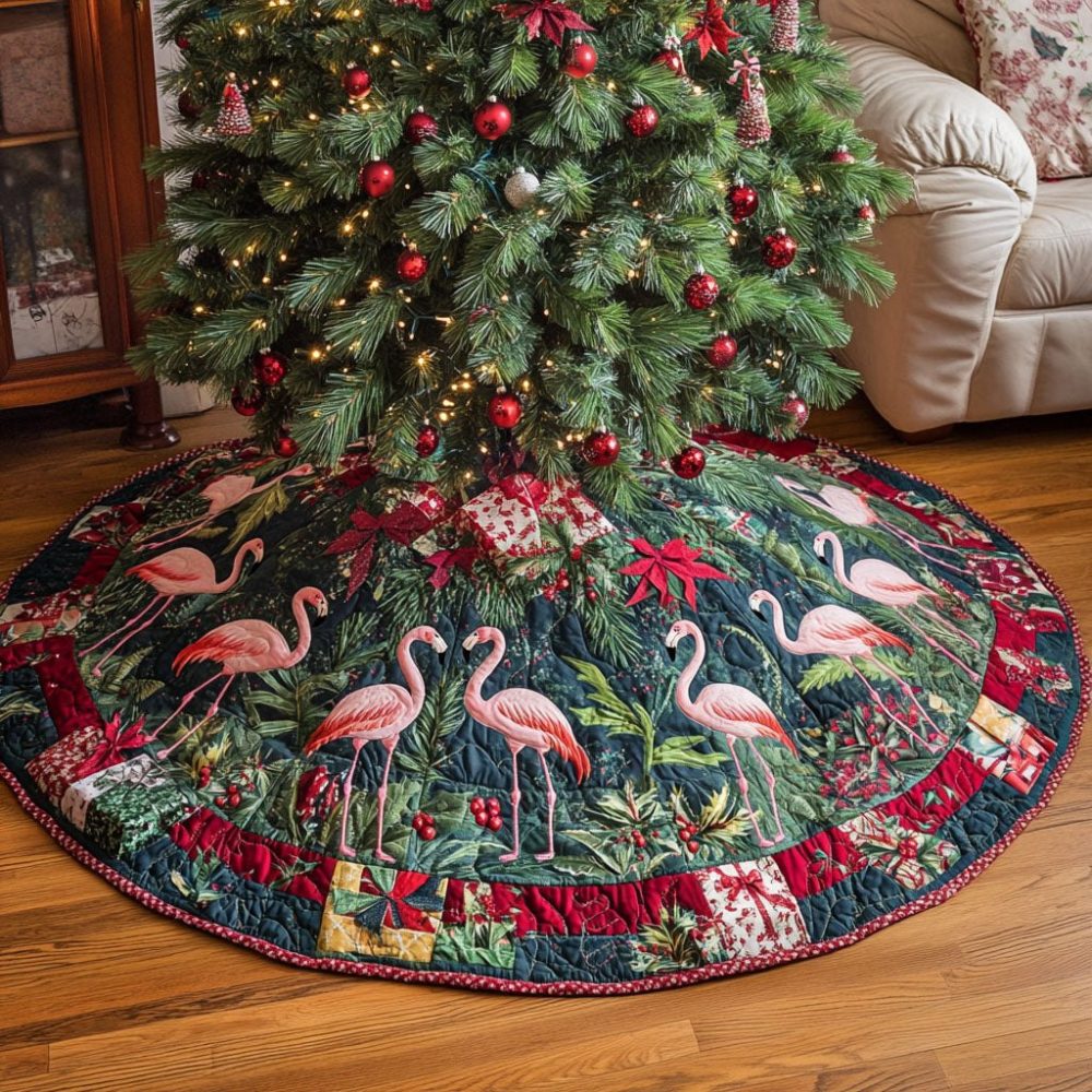 Tropical Flock Holiday Tree Skirt — Custom Made-To-Order Bright Coastal Prints, Lightweight, Tailored To Your Tree Size
