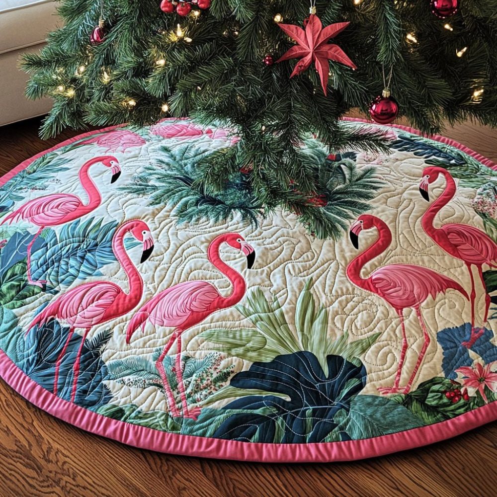 Tropical Symphony Designer Christmas Tree Skirt — Custom Made-To-Order Bold Patterns, Machine-Finish Options, Multiple Sizes