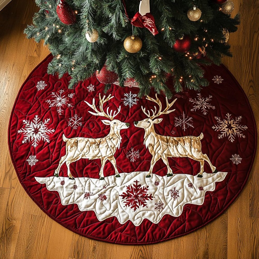 Twilight Antlers Christmas Tree Skirt - Elegant Reindeer Antler Design, Custom Holiday Skirt In Soft Velvet With Subtle Sparkle