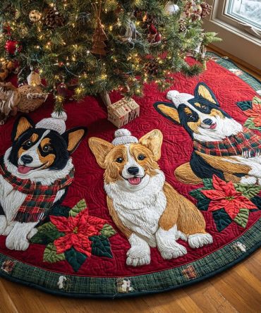 Personalized Twinkling Corgi Christmas Tree Skirt - Custom Led Holiday Tree Skirt, Plush Festive Decor For Dog Lovers