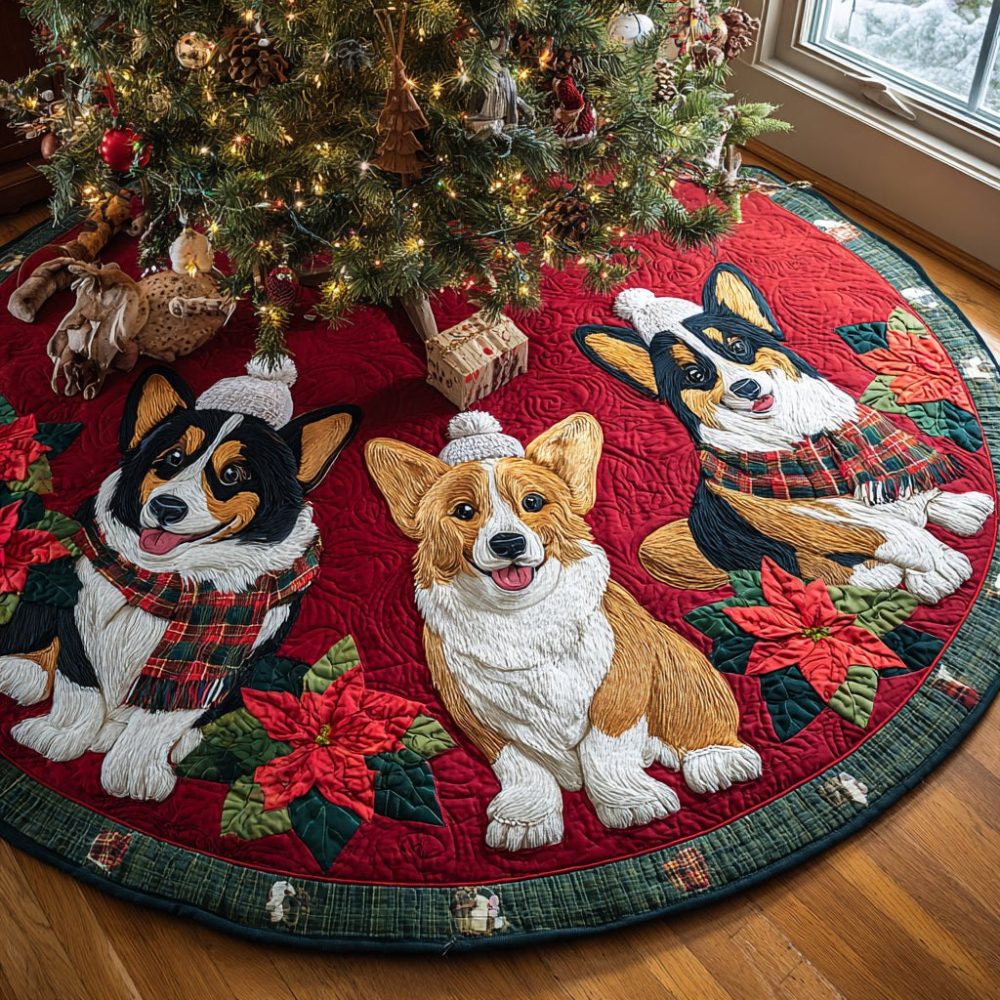 Personalized Twinkling Corgi Christmas Tree Skirt - Custom Led Holiday Tree Skirt, Plush Festive Decor For Dog Lovers
