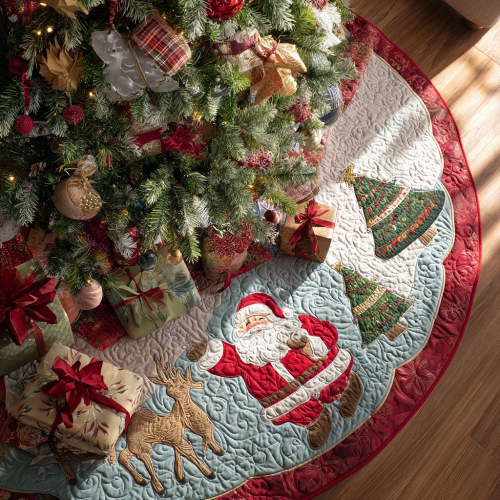 Custom Twinkling Holiday Spirit Christmas Tree Skirt - Luxurious Made-To-Order Holiday Tree Skirt With Led Accents & Soft Velvet