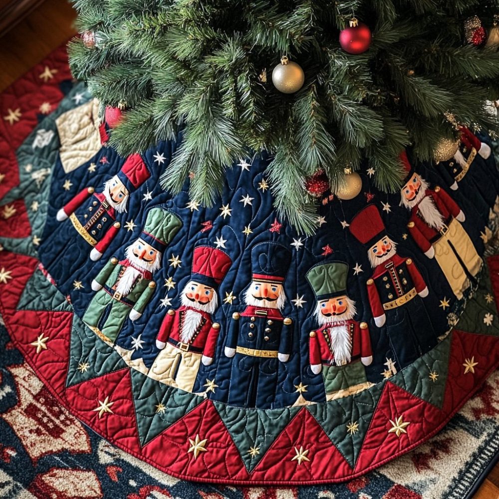 Twirling Nutcracker Magic Christmas Tree Skirt – Custom Classic Nutcracker Holiday Tree Base Cover, Elegant Theatrical Design
