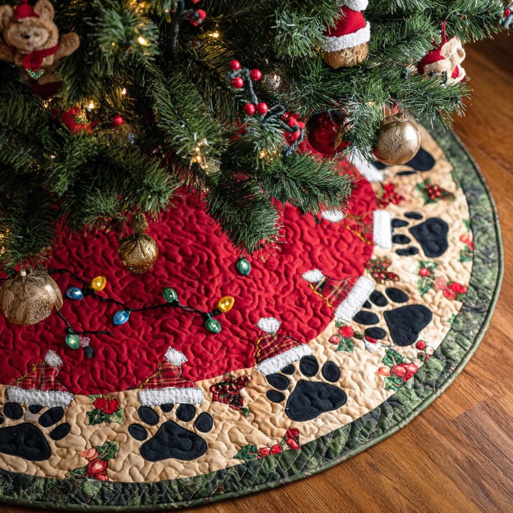 Cozy Pads Christmas Tree Skirt – Custom Modern Geometric Holiday Tree Base Cover, Soft Padding & Durable Finish