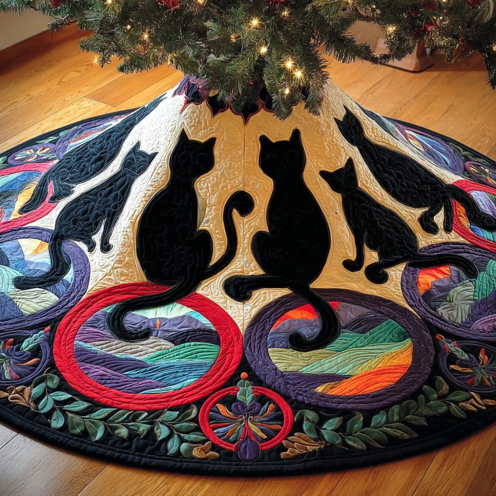 Elegant Shadow Christmas Tree Skirt – Custom Minimalist Black & Gray Holiday Tree Base Cover, Modern Chic Décor