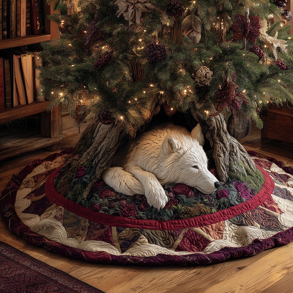 Rustic Wolf Rest Christmas Tree Skirt – Custom Woodland Holiday Tree Base Cover, Outdoor Lodge-Inspired Décor