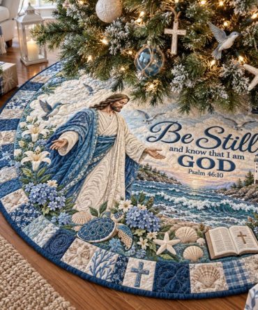 Walk By Faith Tree Skirt — Made-To-Order Inspirational Christmas Skirt With Scriptural Theme, Custom Sizes & Premium Craftsmanship
