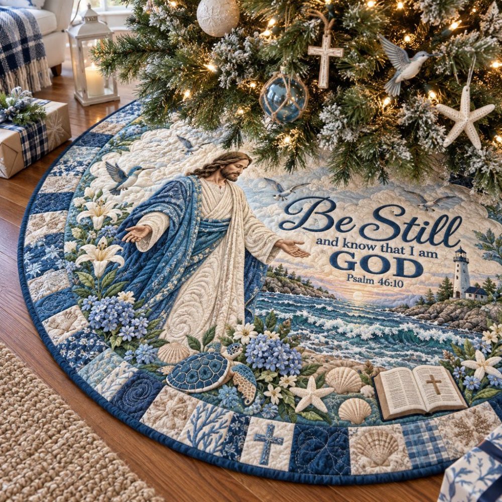 Walk By Faith Tree Skirt — Made-To-Order Inspirational Christmas Skirt With Scriptural Theme, Custom Sizes & Premium Craftsmanship