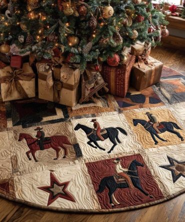 Western Star Rustic Christmas Tree Skirt — Handmade Cowboy & Star Holiday Skirt, Custom Sizes For Rustic, Western-Themed Decor