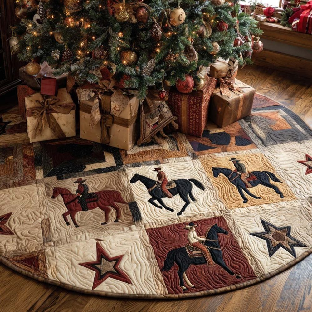 Western Star Rustic Christmas Tree Skirt — Handmade Cowboy & Star Holiday Skirt, Custom Sizes For Rustic, Western-Themed Decor
